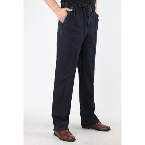 Mens Elastic Waist Pants Loose Fit Straight Leg Jeans Baggy Style Comfortable Casual Denim2