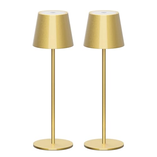 Klighten 2 Piezas LED Recargable Lámpara de escritorio Dorado con batería, Regulable Lámpara de...