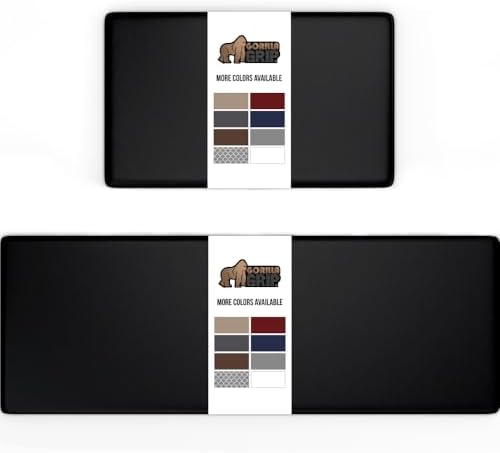 GORILLA GRIP 2 Pack Comfortable Cushioned Kitchen Mats for Floor, 17x29 + 17x59, Waterproof and Stain Resistant, 1/2 Inch Thick Soft Ergonomic Standing Desk Anti Fatigue Mat, Foam Supports Feet, Black