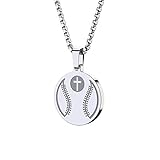 seensea Sports Pendant Necklace Baseball Inspirational Bible Verse Luke 1:37 Christian Gift for Son Daughter (Silver baseball)