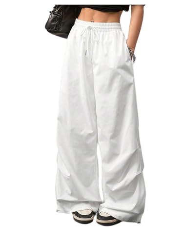 Women's Y2k Parachute Pants Wide Leg Baggy Pants Elastic Waist Sweatpants with Pockets Track Streetwear