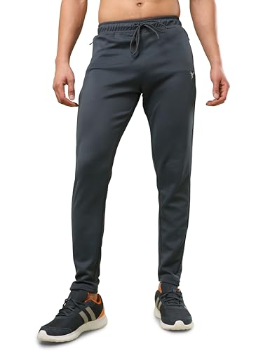 Image of TECHNOSPORT Men's Slim Fit Track Pants with Zip Pockets, ELASTO Plus Quick Dry Stretchable Lightweight Lower for Gym Running Yoga and Sports