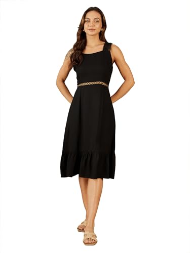 Robe midi en rayonne évasée noire pour masquer les hanches avec élégance