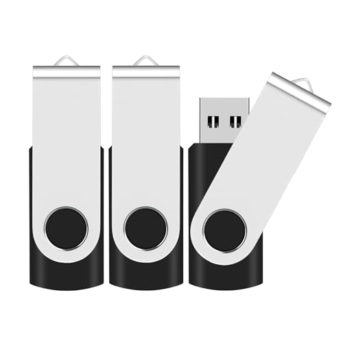 Image of 3-Pack of 1GB USB Flash Drives EASTBULL USB 2.0 Drive (Black) | Swivel USB Drives 1GB Metal Memory Stick Pen Drive for Data Storage