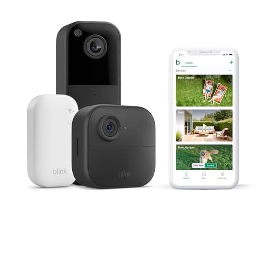 Nouvelle caméra Blink (Outdoor 4) + sonnette vidéo supplémentaire Blink (noir) : caméra de surveillance connectée HD sans fil, 2 ans d'autonomie (système 1 caméra avec Sync Module Core)
