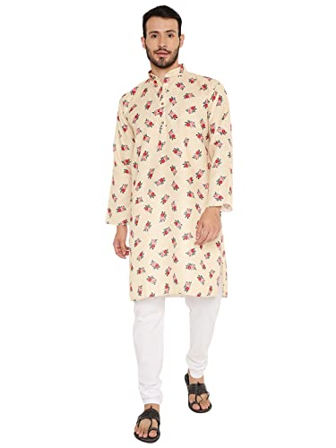 Image of Maharaja Floral Printed Linen Kurta Pyjama Set for Men