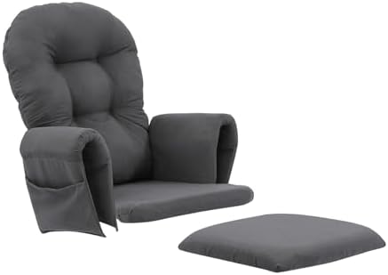 5-Piece Nursery Glider Chair Cushion Set - Removable & Washable Suede with Side Pockets (Dark Gray)