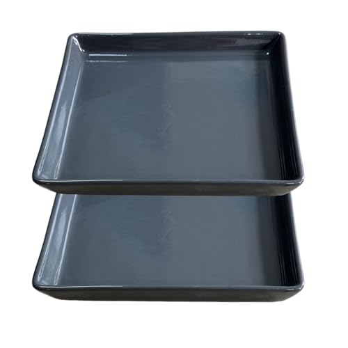 Saupotcer Square Ceramic Plant Saucer Tray 2 Pcs 6 7 8 Inch Grey, 8" OD x6.7 ID x1.2 Deep, Sturdy Heavy Duty Glazed Planter Drip Flower pots with Catch Basin for Indoor Outdoor Plants(8" Grey) by Saupotcer - Used condition - US$23.40