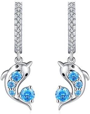 Dolphin Earrings for Women 925 Sterling Silver Dolphin Hoop Earrings Hypoallergenic Animal Dangle Drop Earrings Animal Jewelry Christmas Birthday Gifts for Women Girls Friends Teenage