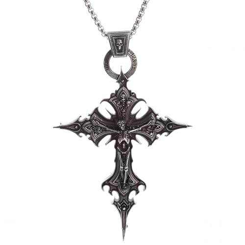 COYUN Collana Uomo Croce Nero Acciaio Titanio Punk Sweater Chain Vintage Hip Pop