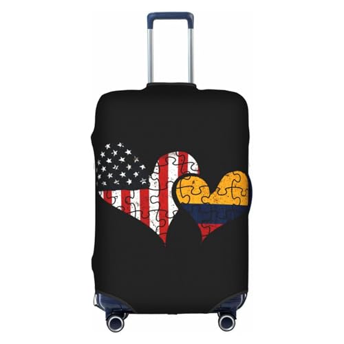 Travel Luggage Cover Vintage Love Heart Puzzle America Colombia Flag Fashion Washable Baggage Suitcase Protector Fit For Luggage Large