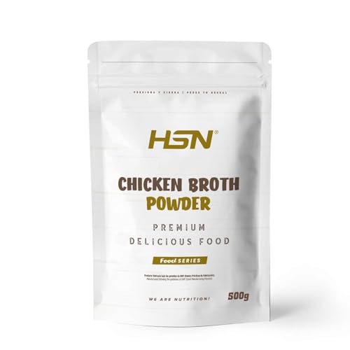 HSN Caldo de Pollo Proteico en Polvo | Sabor Umami 500g = 33 Tomas por Envase para tomar directamente o en recetas | Alto en Proteínas con Ingredientes 100% Naturales | No-GMO, Sin Gluten ni Lactosa