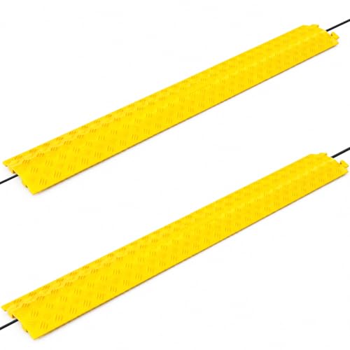 Image of 2 Pack Yellow Drop Over Cable Cover Ramp 40 x 5.3 x 0.9 Inch, Heavy Duty Cable Hose Protector Ramp with 1 Channel, High Load Capacity for Indoor Use, Office, Warehouse & Event Areas