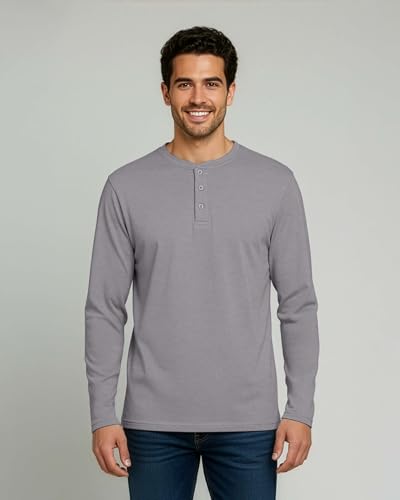 Image of Real Essentials 3 Pack: Mens Casual Long & Short Sleeve Cotton Henley Lightweight Button T-Shirt, Long Sleeve - Set