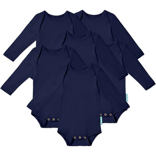PurComfy Supersoft Long Sleeve Baby Bodysuits, Premium Bamboo Rayon Bodysuit Unisex Boy Girl 0-3-6-9-18-24 months Midnight (6-pack) Preemie