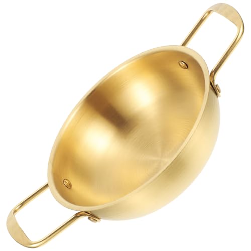 TOYZFRIENDY Sartén Portátil Inoxidable Superficie Pulida Espejo Asas Resistentes al Calor para Cocina y Horno Diseño Dorado para Exteriores