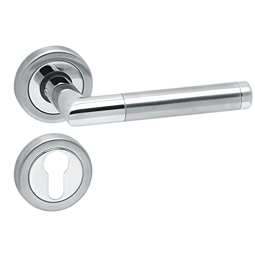 Aperit 49.340.01 Savona Paire de poignées de porte en acier inoxydable 304 poli/mat brossé sur rosace 52 mm avec rosaces PZ