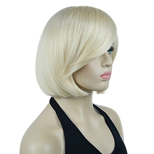 Lydell 8" Straight Short Wigs Bob Hair with Bangs Cute Central Dot Top Heat Resistant Synthetic Wigs (613 Pale Blonde) - Image 2