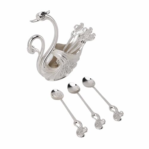 Cryfokt Juego de Cucharas de café con Forma de Cisne Pulido Espejo con Soporte único para Base de Cisne, Práctico para la Hora del té, 6 Cucharas para Dar la Bienvenida a los Invitados (Plata Blanco)