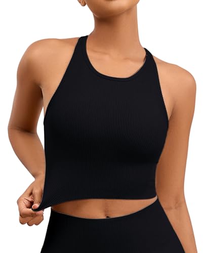 Yoga Sports Seamless Bras for Women Longline Tank Top with Built-in Gym Workout Racerback Bra Tops
