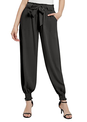 Urban CoCo Women's Paper Bag High Waist Belted Ruffle Work Pants with Pockets
