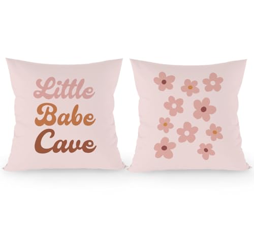 Fldas 008 Little Babe Cave Boho Nursery Girl Quote Decorative Throw Pillow Covers,Retro Daisy Flower Pillow Case Covers cover