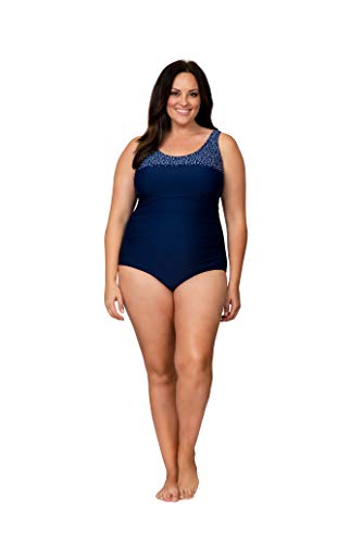 Caribbean Sand Slimming One Piece Bathing Suit Full Coverage Plus Size Swimsuit For Women With Tummy Control 24W Navy #TOP1