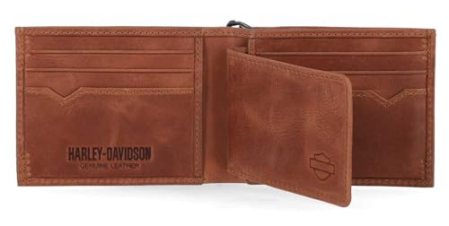 Harley-Davidson Men's Bar & Shield Billfold Biker Chain Leather Wallet, Brown3