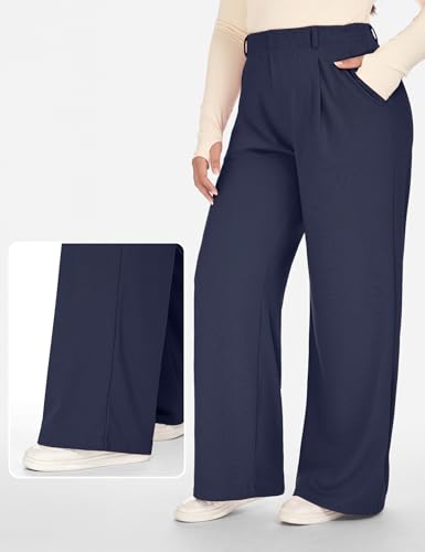 Image of Heathyoga 1X-5X Plus Size Stretchy Work Pants Women Pull on Womens Dress Pants Business Casual Outfits Slacks for Women, Dark Blue, 3X-Large