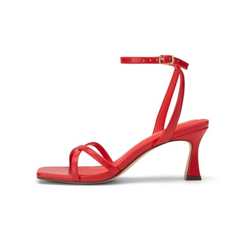 Athlefit Red Kitten Heels for Women Square Open Toe Strappy Heeled Sandals Ankle Strap Summer Dress High Heels for Prom Party Wedding Size 10 — view 4