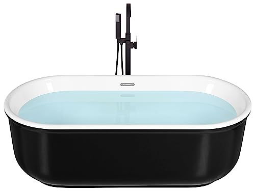 Moderne Acryl Badewanne oval freistehend schwarz mit Überlauf 170 x 80 cm Pinel