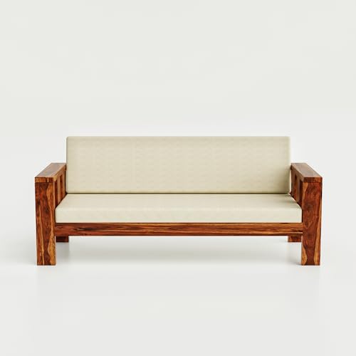 Image of Solid Sheesham Wood Sofa Cum Bed | Wooden Sofa Cum Bed for Living Room | Space Saving Wooden 3 Seater Sofa with Bed for Bedroom, Folding Bed with Mattresses (Honey Finish)