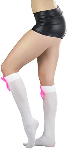 Image of ToBeInStyle Women's Opaque Knee High Nylon Fashion Socks Solid & w /Front Satin Bow