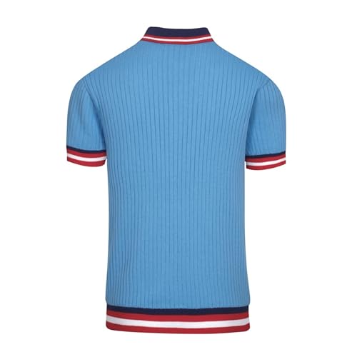 OXKNIT Polo para hombre de algodón azul con rayas retro de los años 1960 y manga corta miniatura 3