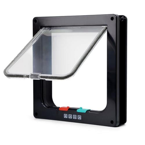 Riuuyyi 猫 ドア ペットドア 20*19cm 猫 出入り口 小型犬用 ドア 猫扉 4WAY ペットドア 小型 犬 猫 ペット出入り口 室内用 取り付け簡単 冷暖房対策 (ブラック,XL | 外寸 28*25cm)