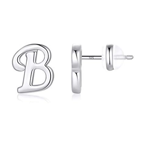 925 Sterling Silver Stud Earrings for Women, Sterling Silver Stud Earrings Letter B Initial Hypoallergenic Earrings for Women Gifts for Women Gifts Cover