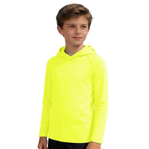 Sudadera Ligera con Capucha para niños y niñas, Ideal para Actividades al Aire Libre. Top de Verano con Capucha para el Sol, Manga Larga, Ropa Deportiva Informal para niños y (Yellow, 15-16 Years)