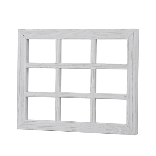 Sintosin Farmhouse Window Frame Wall Decor 18 X 23 Inch, Hanging Handmade Distressed White Wooden Rustic Rectangle Faux Window Wall Decor for Entryway Living Room Kitchen, Horizontal or Vertical - Thumbnail 7