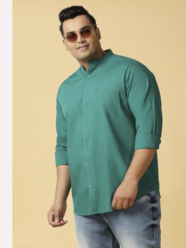 Image of Thomas Scott Mens | Full Sleeve | Solid Plain Color | Regular Fit | Plus Size | 100% Cotton | Mandarin Collar | Casual | Shirt