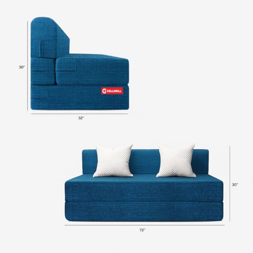 Image of CELLBELL Comfy Sofa Cum Bed 6x6.5 Feet | Foldable Dual Use Couch Bed with Soft Cushions, Washable Fabric Cover & Sturdy Frame | Space Saving Modern Design for Living Room, Bedroom & Guest Use (Teal)