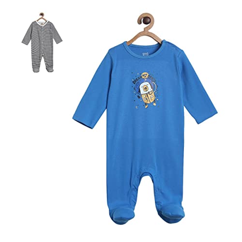 Image of miniklub Baby Round Neck Long Sleeve Knitted Cotton Sleep Suit, Pack of 2 (Multi Color)