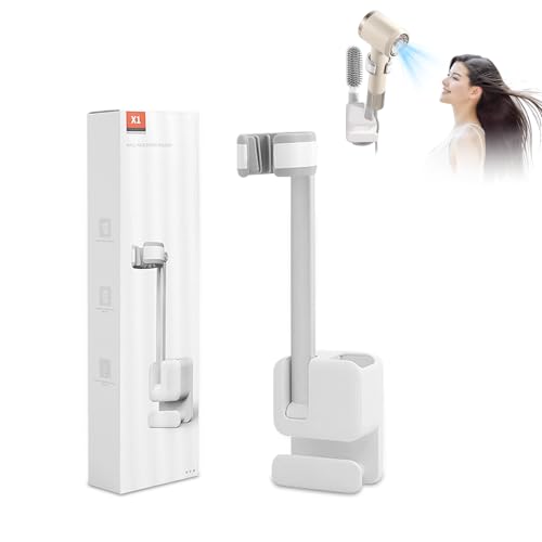 PZCC Hands-Free Hair Dryer Holder Stand,No Drill Sturdy Hair Dryer Organizer,3-in-1 Hair Dryer Fixing Bracket for wall mount