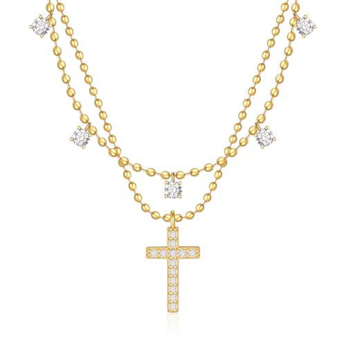 Rotnso Cross Necklace for Women 14K Gold Silver Plated Dainty