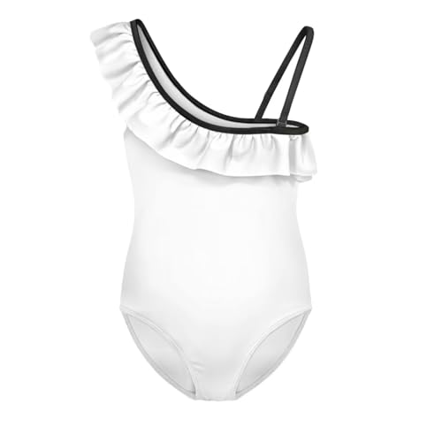 Image of WELLFLYHOM Axolotl Girls One Piece Swimsuits 3-14 Ruffle One Shoulder Bathing Suits Full Coverage Beachwear