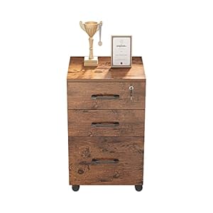 YQ JENMW 3 Drawers File Cabinet, Rolling Mobile Vertical Filing Cabinet with Lock, Wood Under Desk File Cabinet with Wheels for Supplies Files, and Materials,Mobile File Cabinet for Home Office,Brown