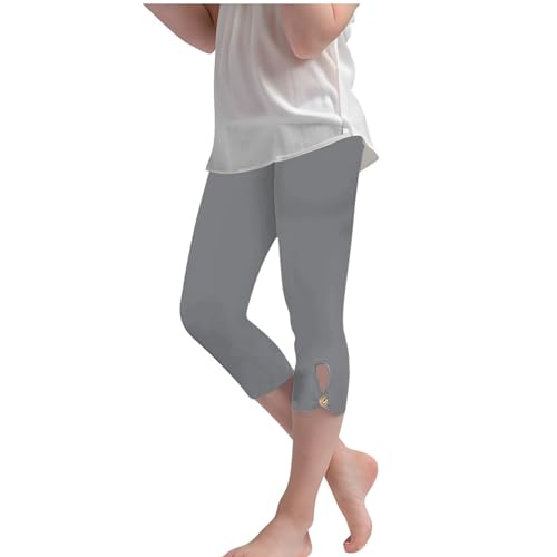 Girls' 𝐂apri Leggings Kids Cropped 𝐂apri Leggings Summer Basic School Sports Dance Soft Workout (Grey, 13-14 Years)