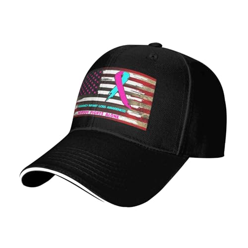 Pregnancy Infant Loss Awareness America Flag Ribbon Unisex Baseball Cap Adjustable Outdoor Sport Hat with Breathable Design1 Black2