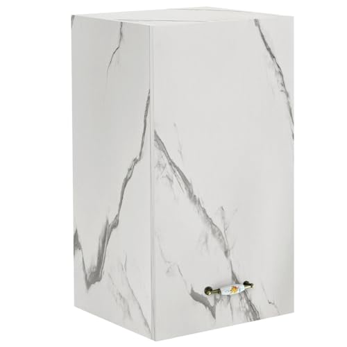 Shally Dogan Pensile da Cucina a Parete, Armadio Sospeso in Legno con Anta Singola 1 Ripiano e 2 Scomparti, Armadietto da Muro Spazioso e Resistente, Dimensioni 40 x 32 x 72H cm (Marmo)