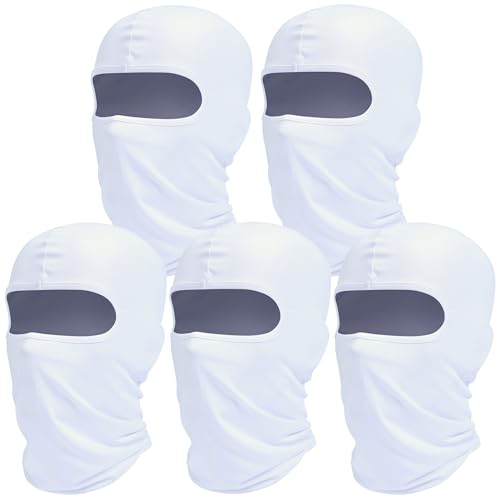 ROXUN Balaclava Ski Mask 5 Pack Neck Gaiter Motorcycle Summer Cooling Windproof Scarf for Men/Women White