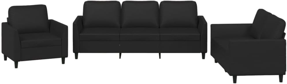 Sofa Set Black Faux Leather 2-Seater Durable Sofa Set Living Room Furniture